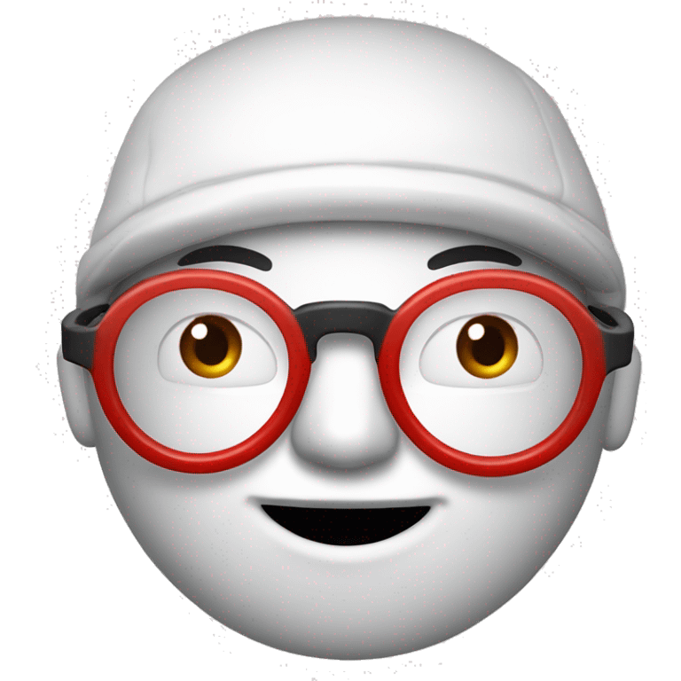 head of a guy wearing round glasses with a red cap that says "LAMPE DSM" on it in white writing emoji