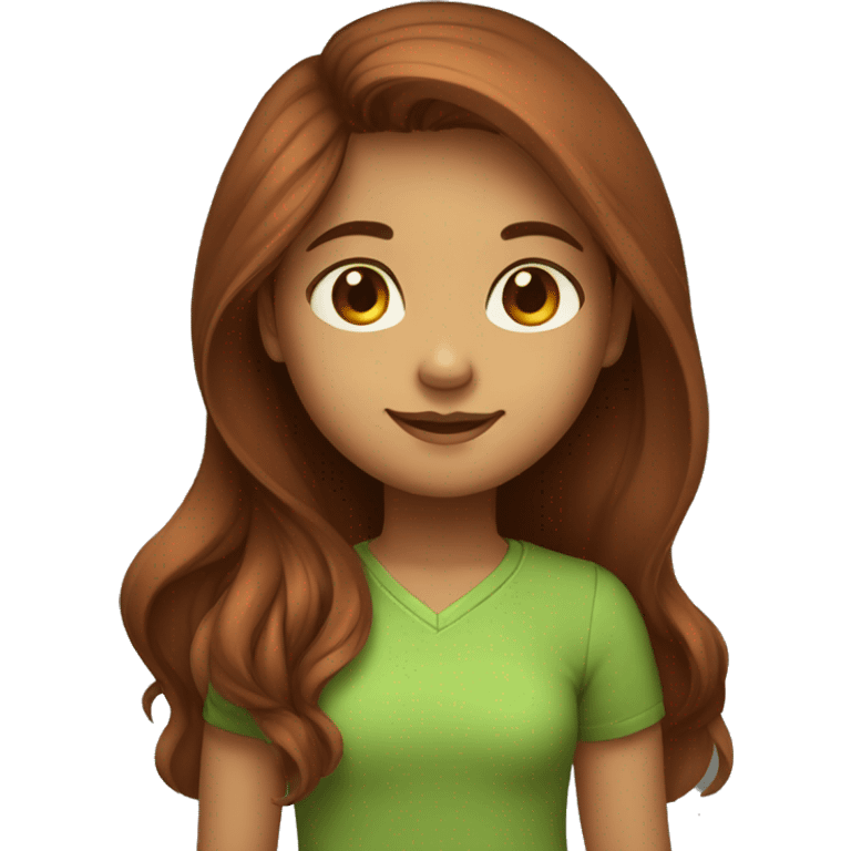 Indian girl with brown to red long hair cute round brown eyes green shirt face smiling emoji