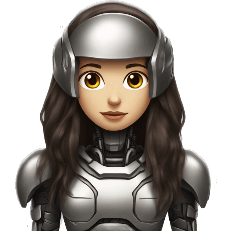 Cyborg robot girl dark brown long hair and helmet emoji