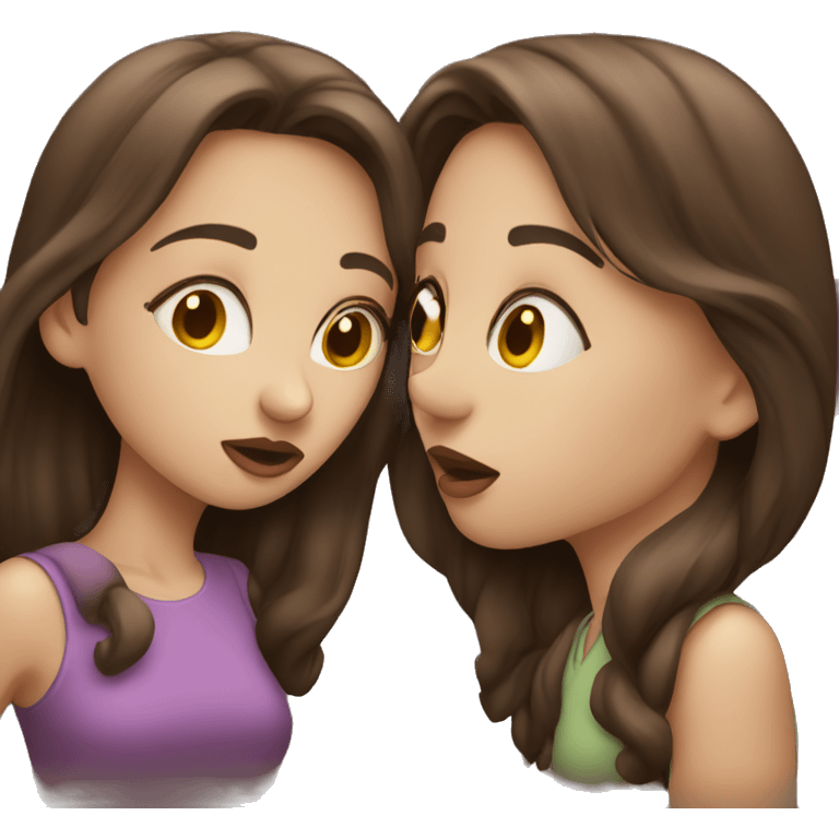 two brunette kissing  emoji