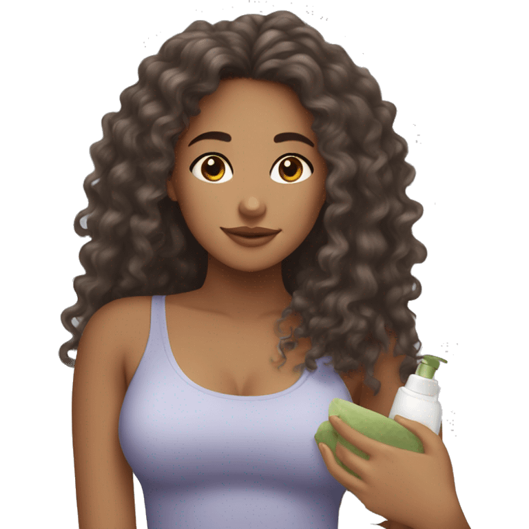 A mixed girl with long curly hair doing self-care emoji