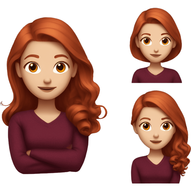 redhead girl with long hair and Dyson styling in burgundy sweater with rat on her shoulder emoji