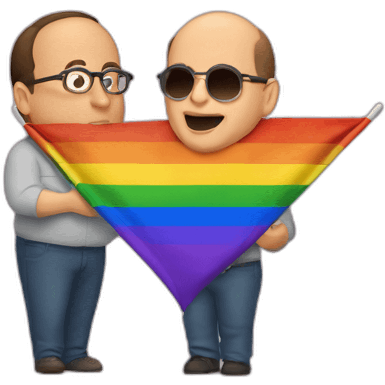 jerry seinfeld and george costanza kissing under a pride flag emoji