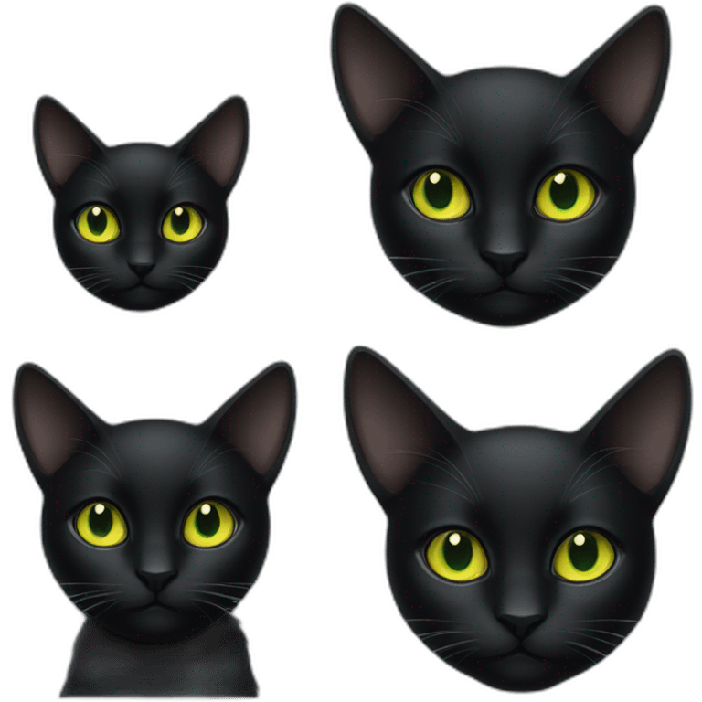 1 only black cat with Green eyes, and 1 only black cat smaller with yellow eyes  emoji