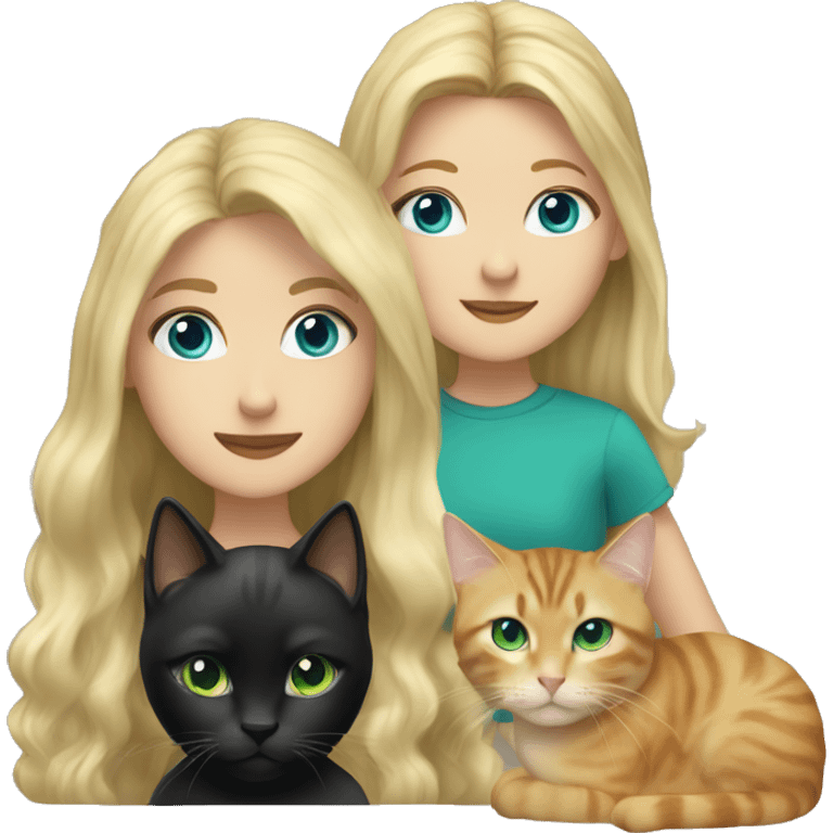 girl , blue eyes, with flowing blond hair and black tabby cat with green eyes emoji