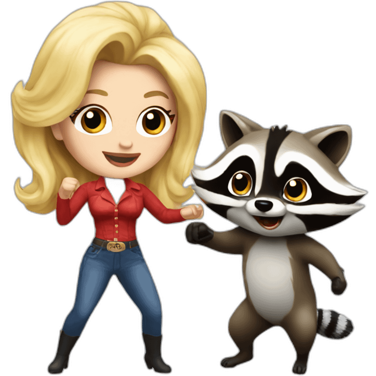 Dolly Parton fighting a raccoon emoji