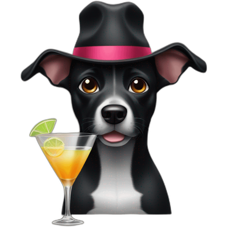 Black dog with hat drinking a martini emoji