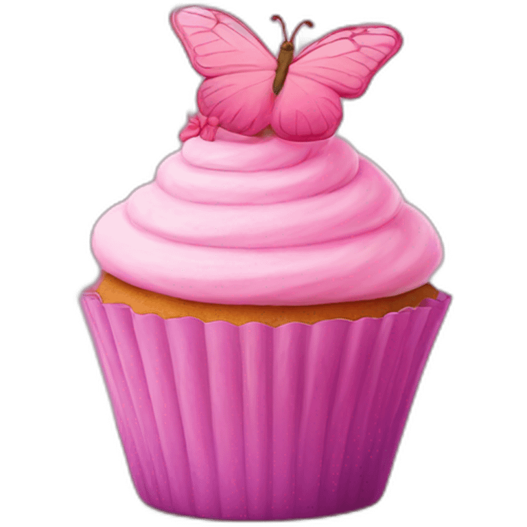 pink cupcake with a happy face and a pink butterfly  emoji