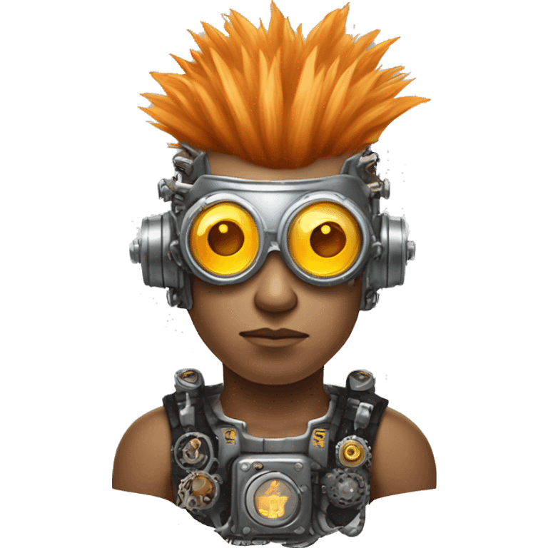 Light orange Mohawk hair male cyborg head with silver steampunk goggles and circuits emoji