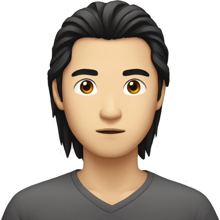 asian guy with long black hair serious face emoji