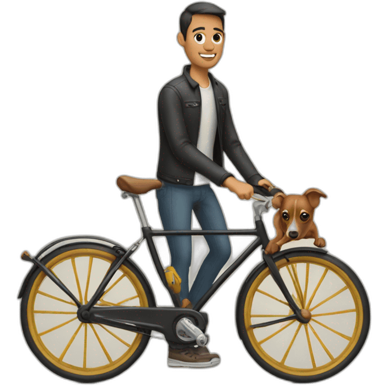 Hombre en bicicleta con pinscher emoji