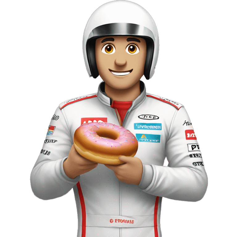 A Formula 1 driver carrying the victory with a donut show emoji