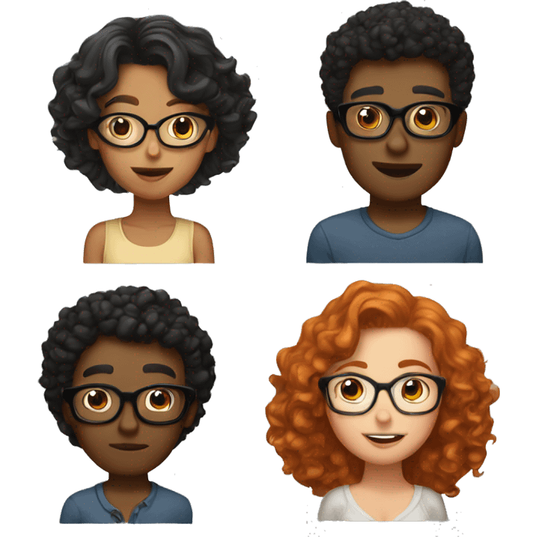 Black short hair men with glasses kissing curly ginger hair women emoji