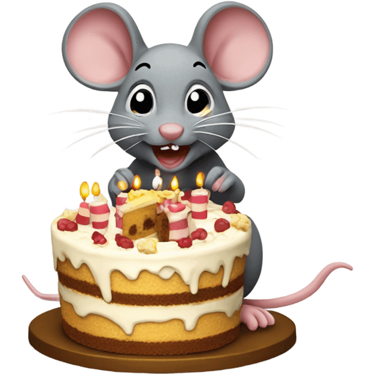 Happy birthday mouse eating cake emoji