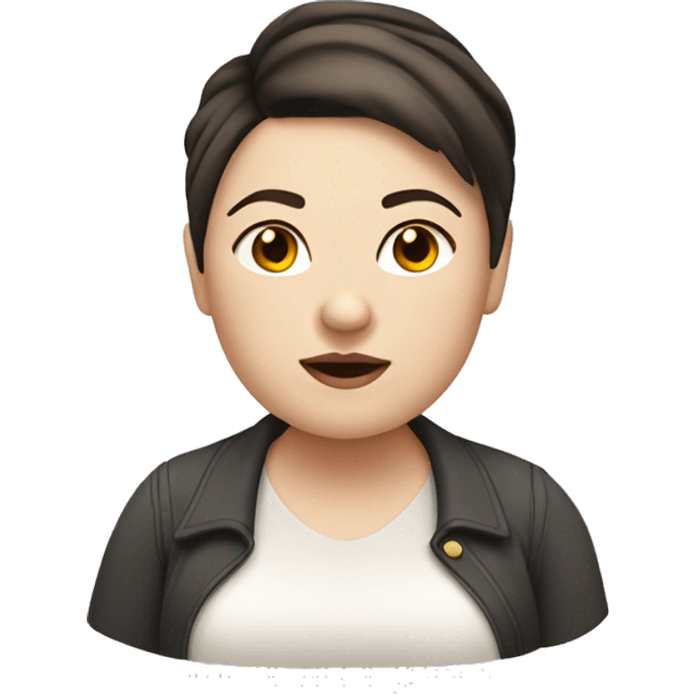 a chubby woman with pale skin and a dark brown undercut hairstyle emoji