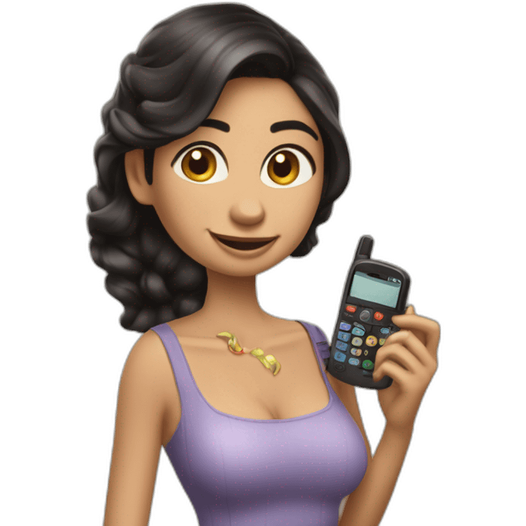 Morena con telefono motorola con numero en la mano emoji