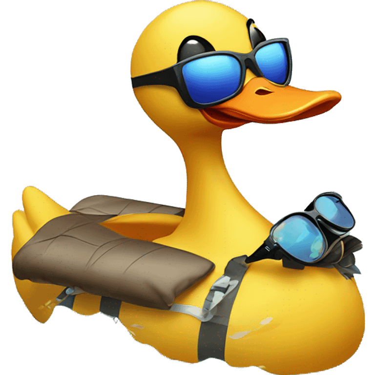 Duck with sunglasses on and swimming in a duck floatie on sea emoji