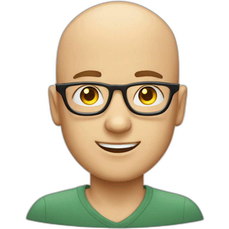 bald young guy with white framed glasses and a left earing with a lightning bolt desing emoji