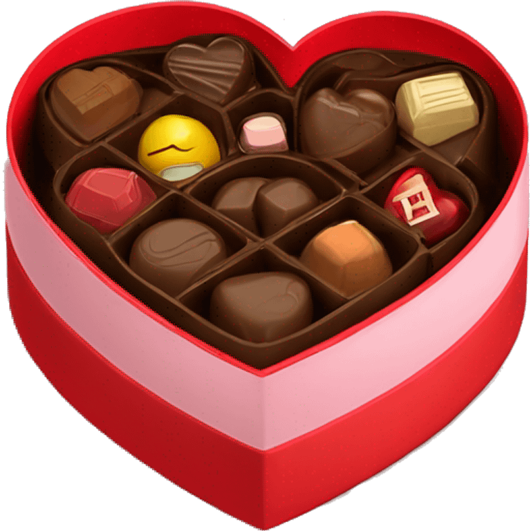 Red heart shaped box with chocolates in it emoji