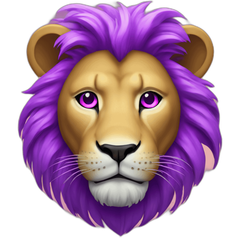 Lion with magenta mane, glowing white eyes, purple furr emoji