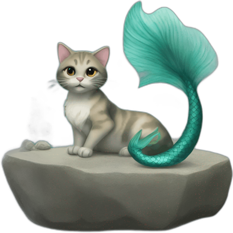 Cat mermaid on a rock emoji