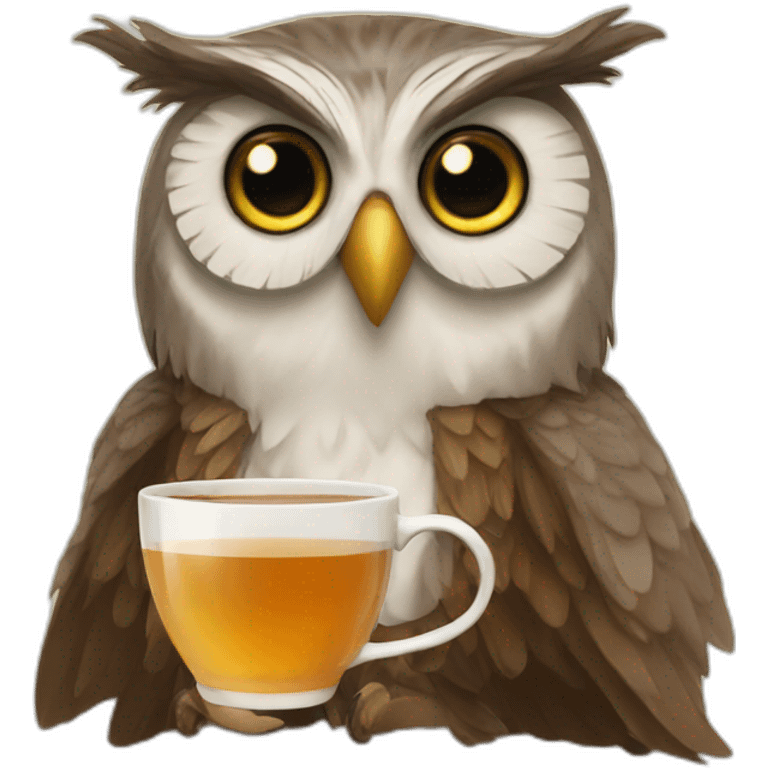 Owl writer who loves drinking tea emoji