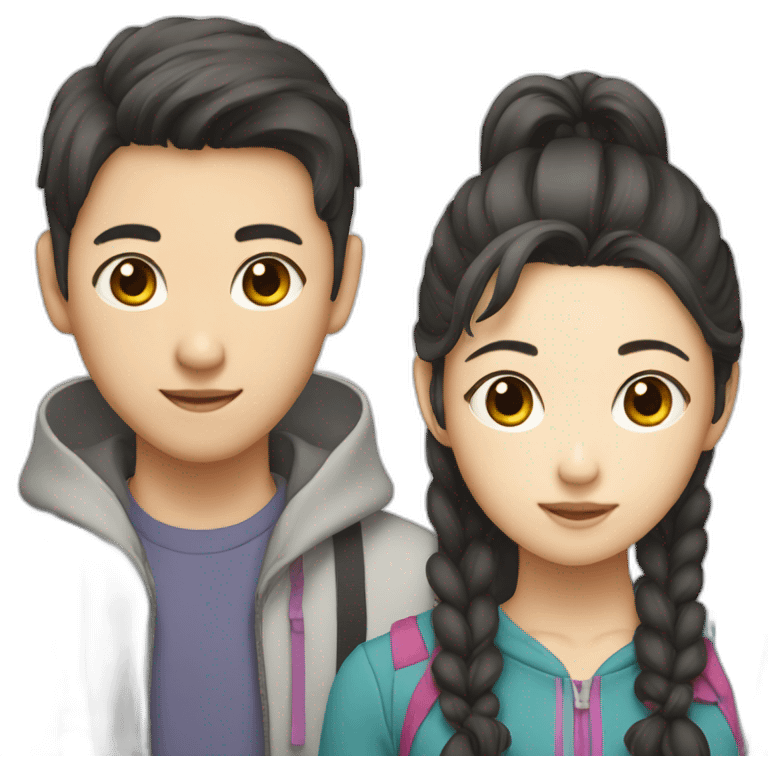 Teen Korean boy with a girl who has two side pony tails emoji