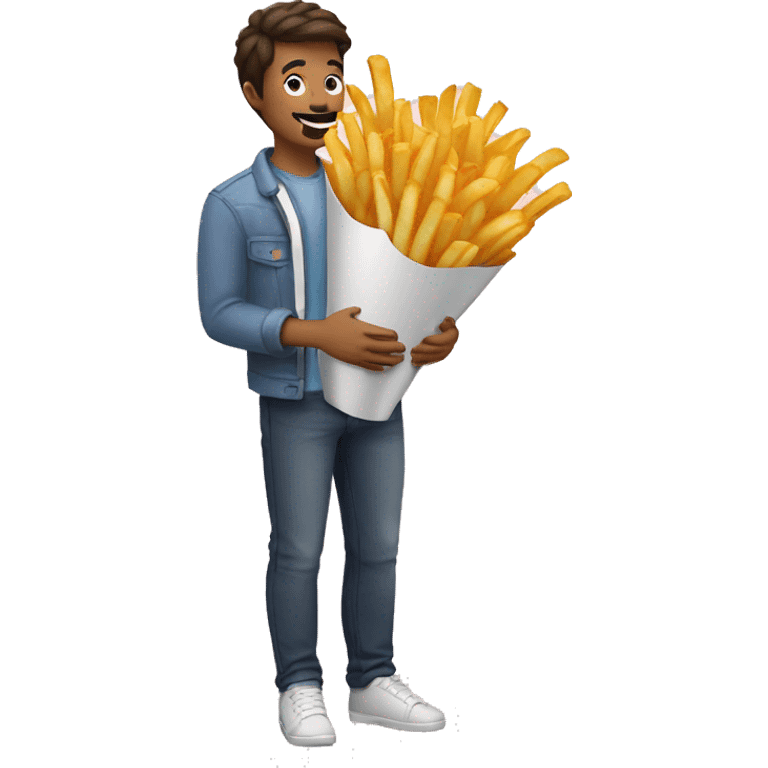 guy gifting french fries bouquet insteasd of flowers emoji