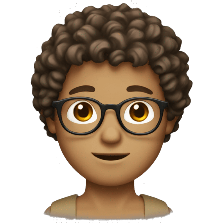 a white boy with brown eyes, round glasses and brown short curly hair emoji