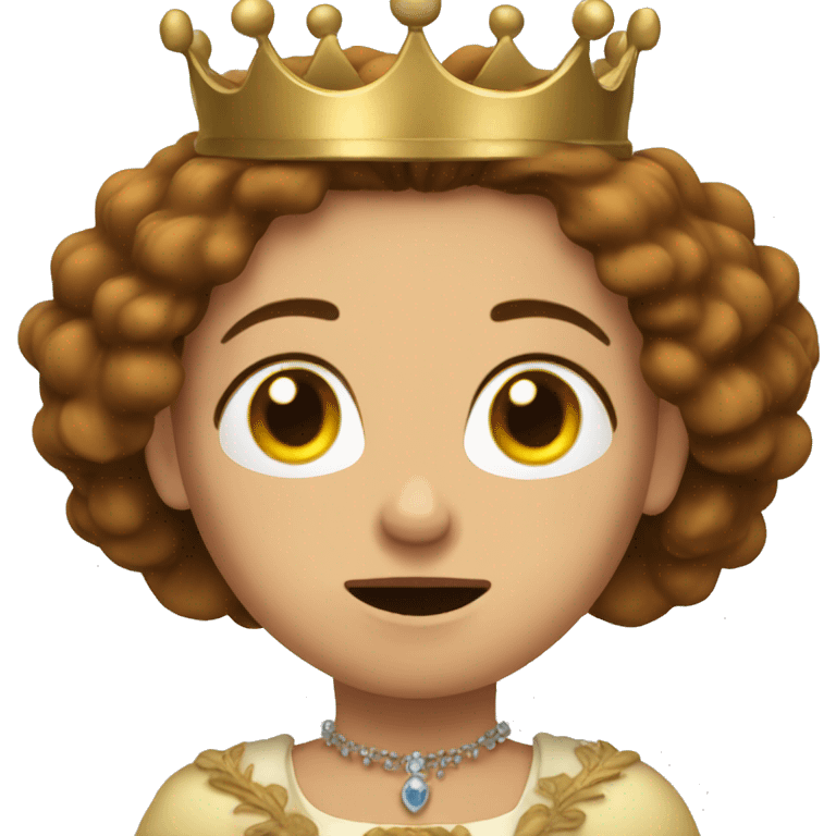 Queen with long brown Hair and crown, crying emoji