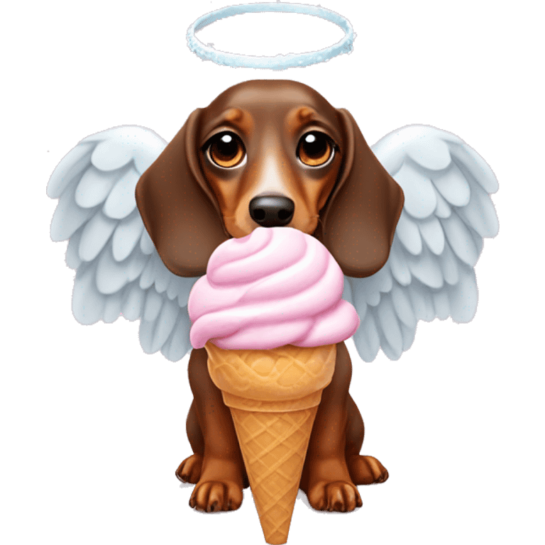 Dachshund wearing angel wings having an ice cream  emoji