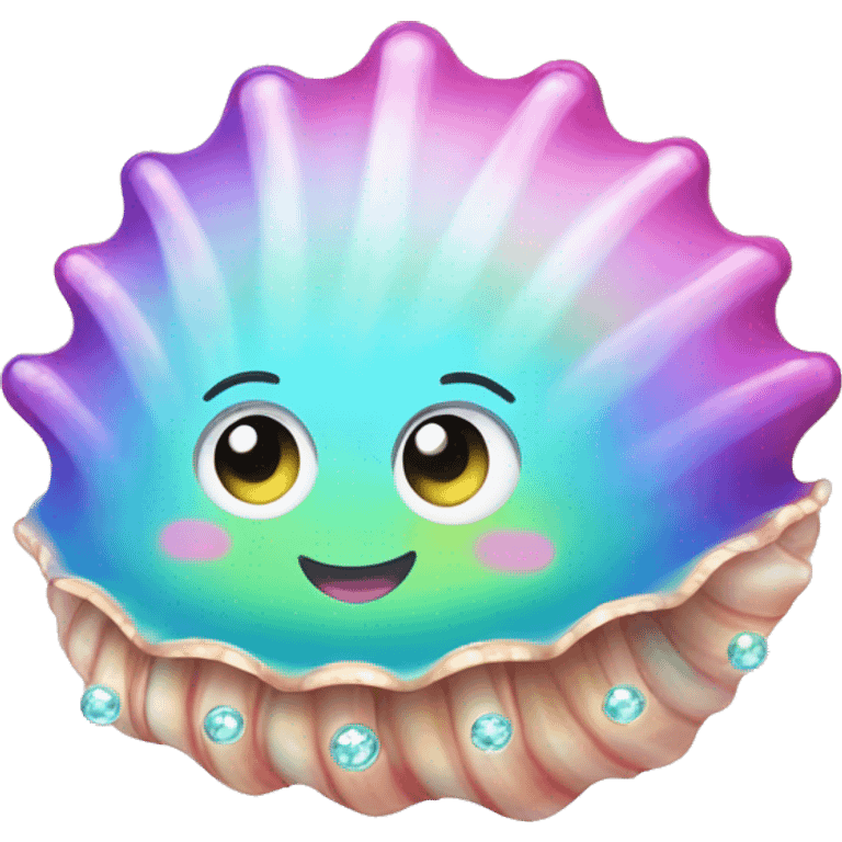 Kawaii rainbow pastel bedazzled sea shell with eyes emoji