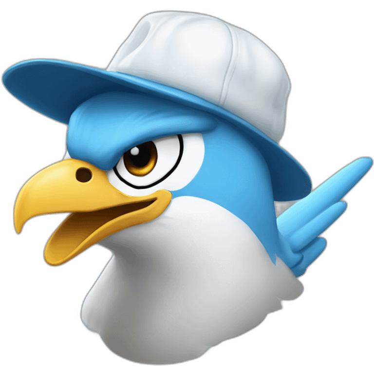 Crazy funny Articuno head with human white teeth and beautiful smile wearing glasses and hat emoji