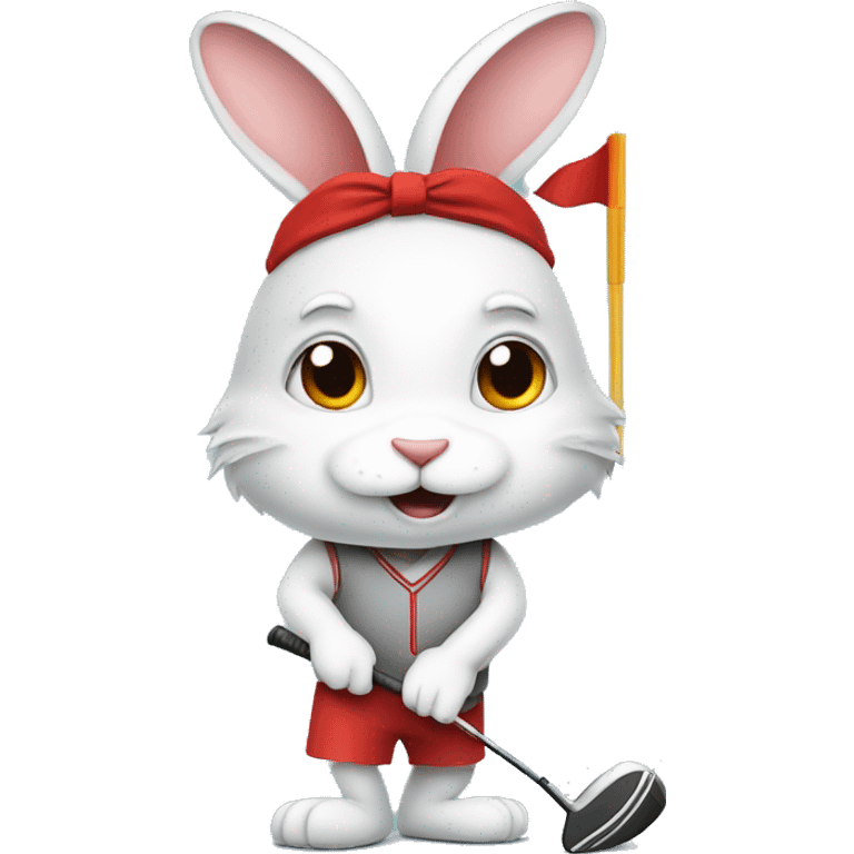 A rabbit with a red headband playing golf emoji