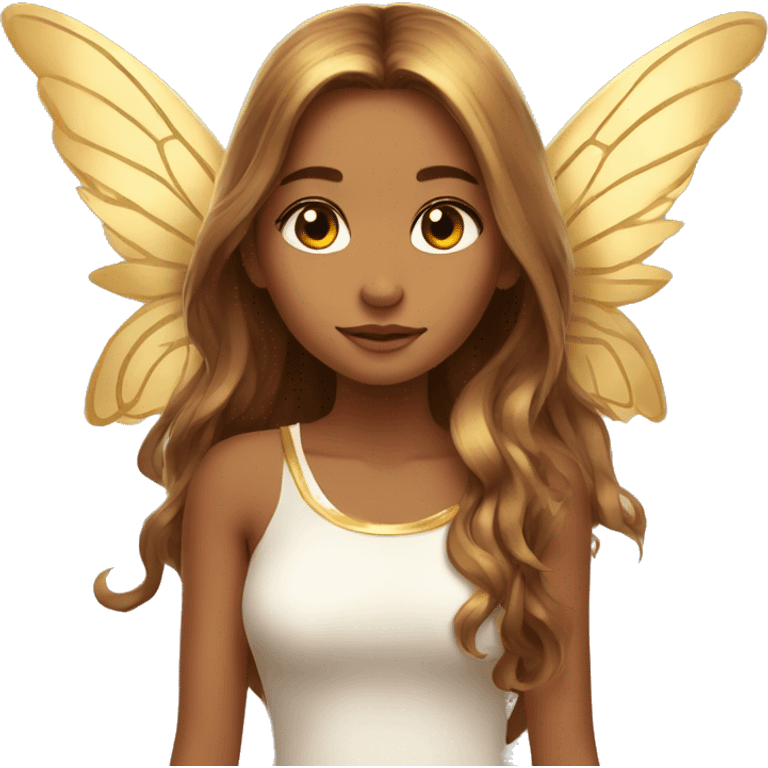 big wings, Beautiful, fairy, gold, brown, long hair emoji