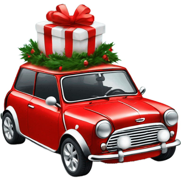 red mini cooper decorated for xmas emoji