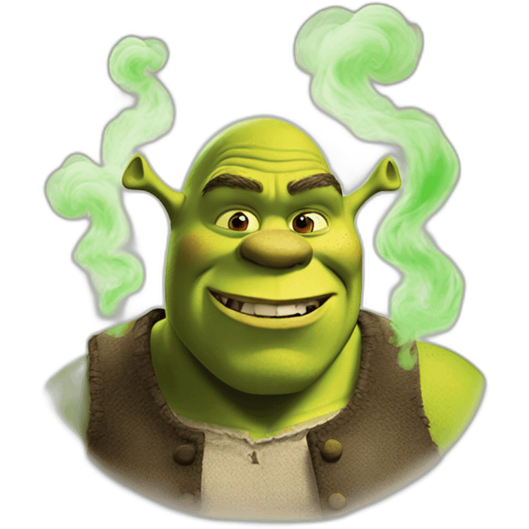 Shrek with green smoke behind emoji