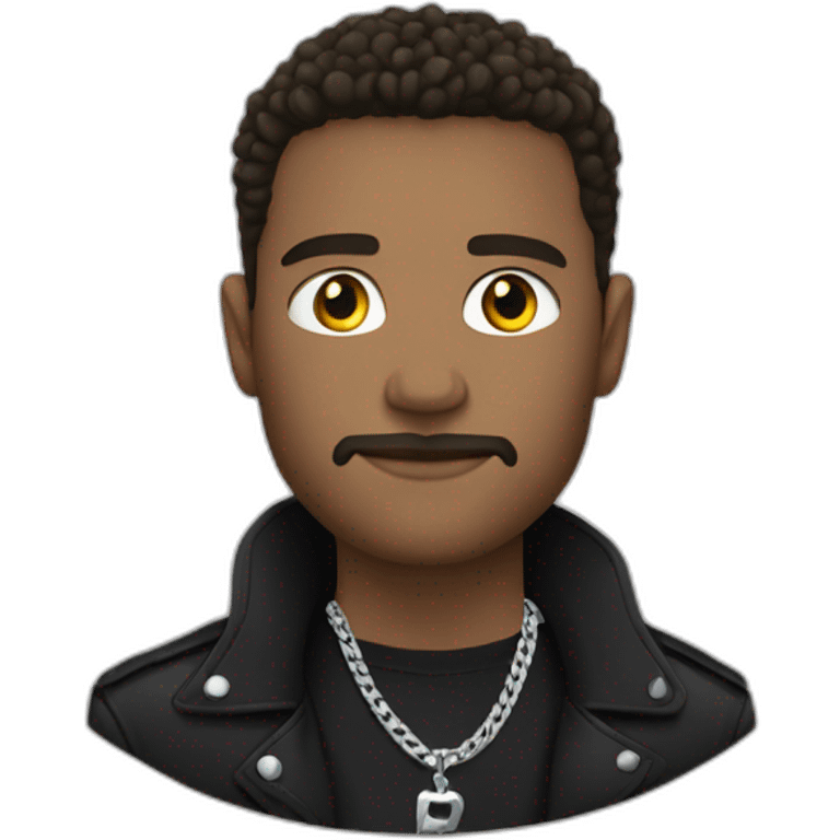 A white England big strong male wearing silver chain on a black jacket,black tshirt,style,handsome emoji