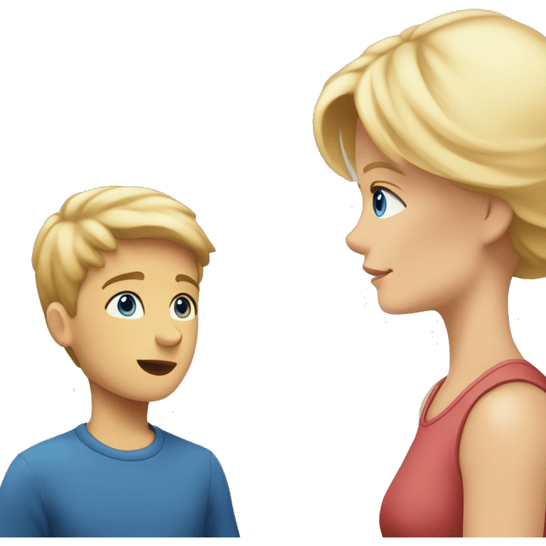 two people talking face to face blond hair blue eyes mom and younger son face to face short hair mo emoji