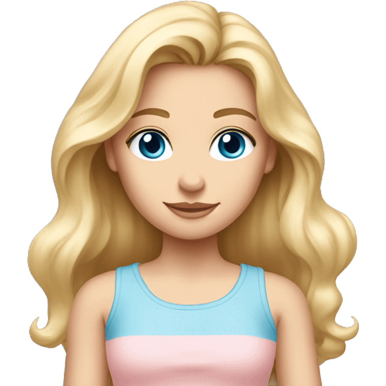 A blonde girl with long hair and blue eyes wearing a light pink tank top emoji