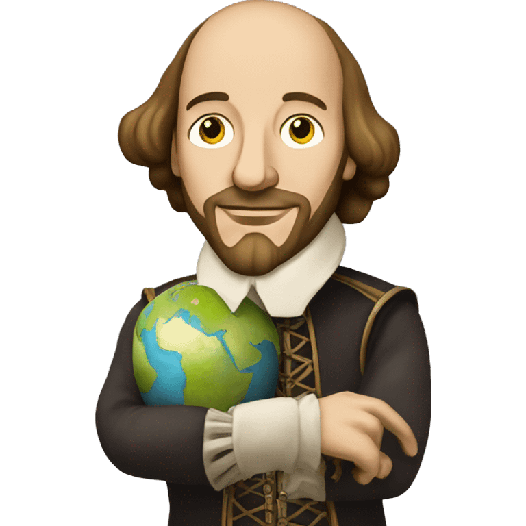 William Shakespeare holds the earth in his hands emoji