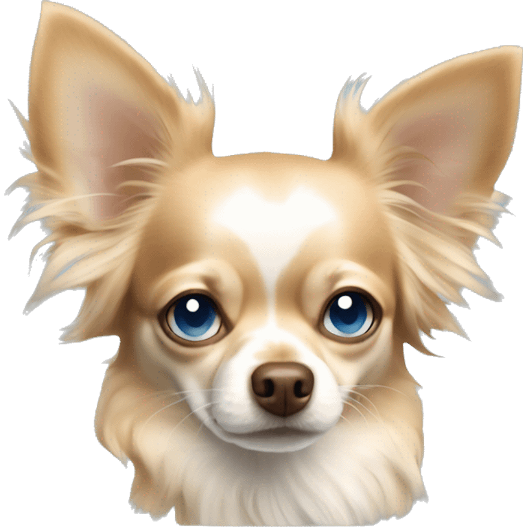 Cream Long haired Chihuahua brown nose blue eyes emoji