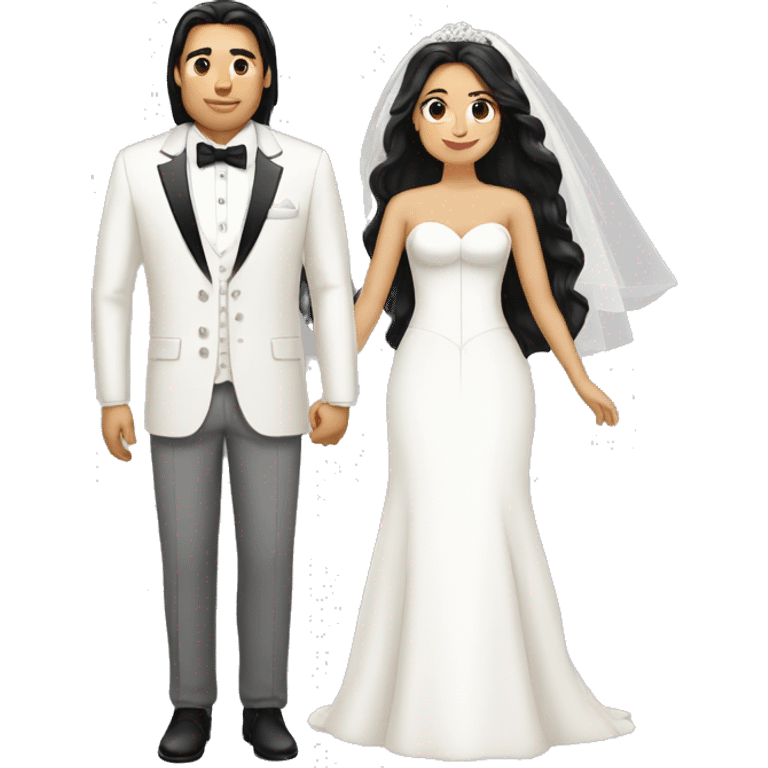 Chubby bride with long hair and tan groom with white suit and black hair emoji