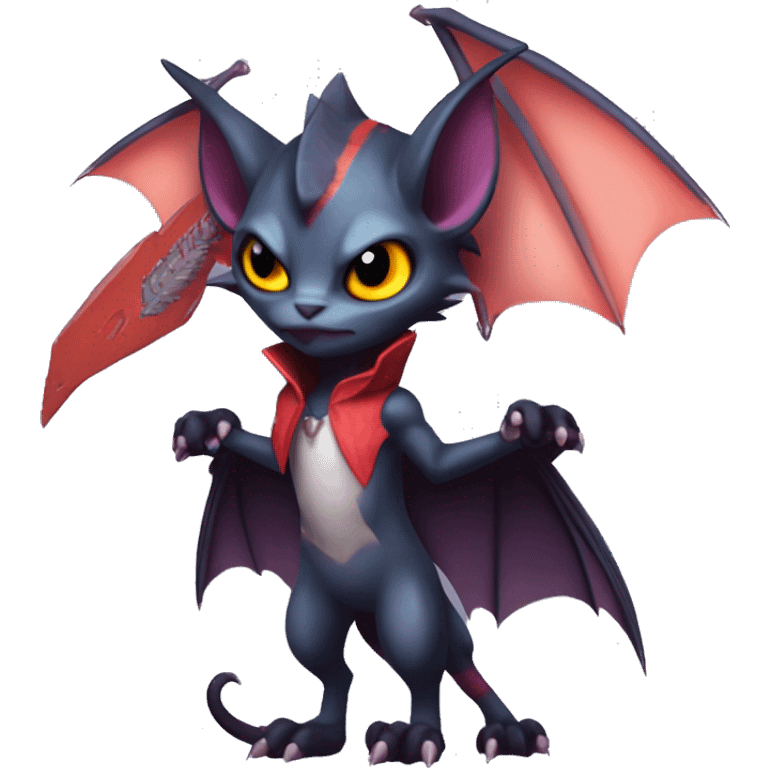  Kawaii Edgy Cool Vampiric Beautiful Noivern-Nargacuga-Litten with big Bat Ears full body emoji