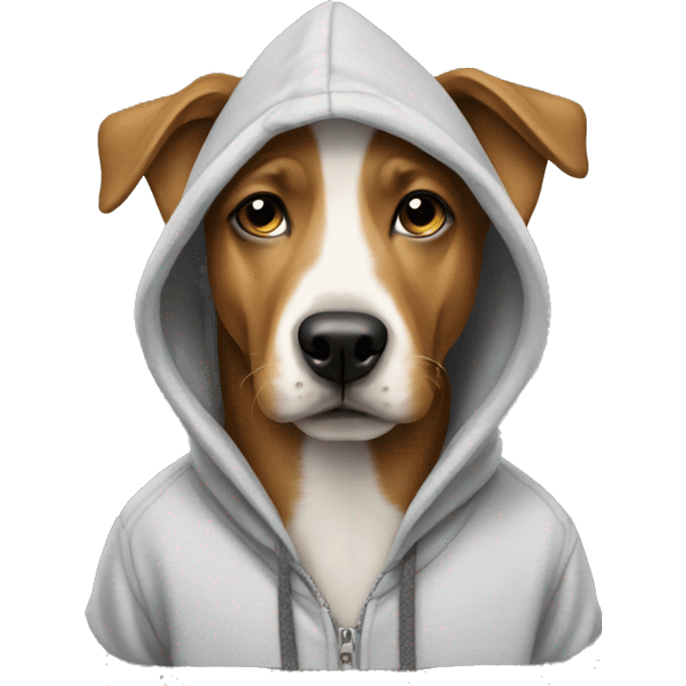 Dog wearing a hoodie with horse emoji