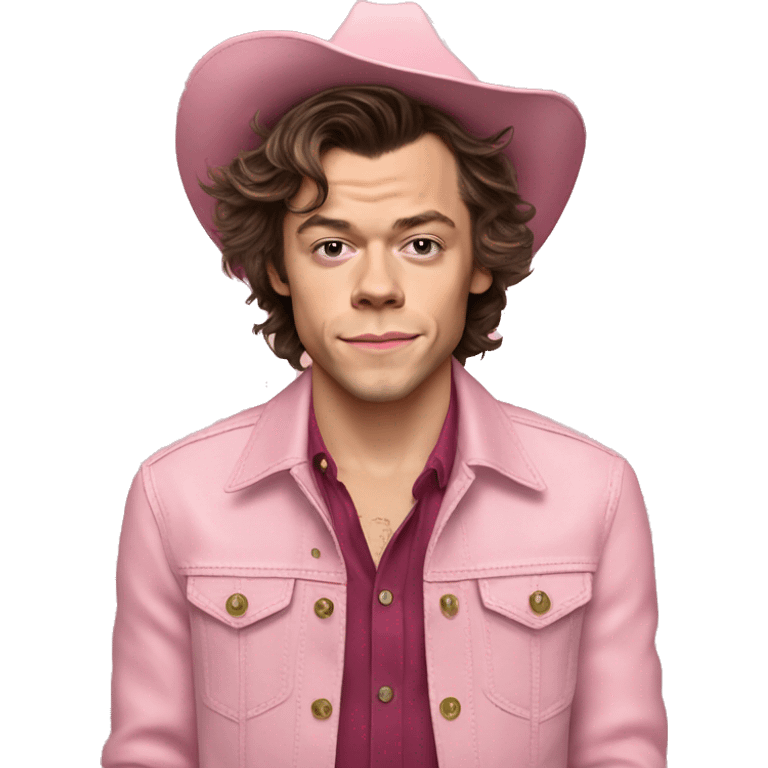 Harry styles wearing a pink cowboy hat emoji