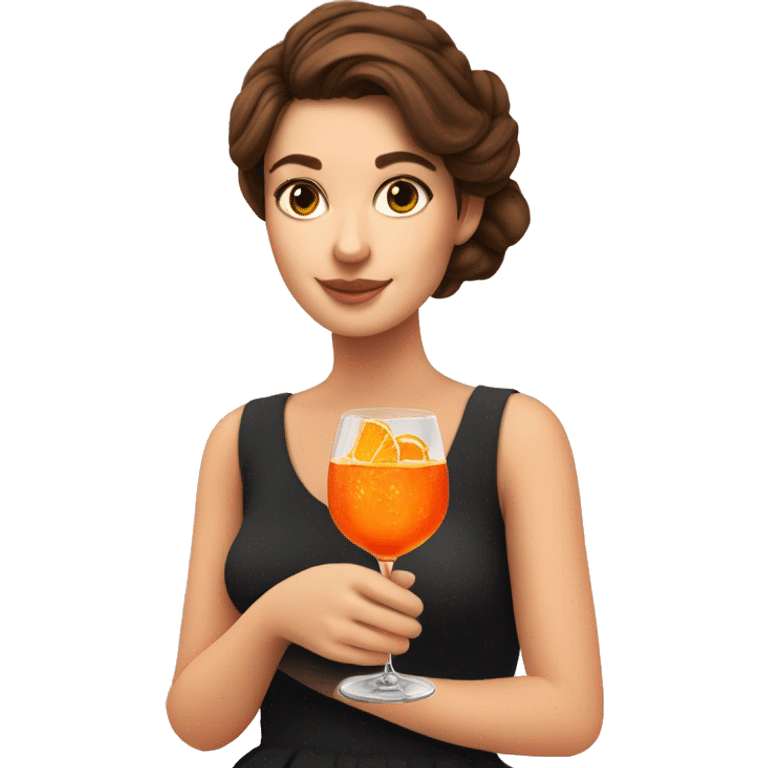 Girl with brown hair up to the shoulders, white skin. She is drinking an aperol spritz emoji