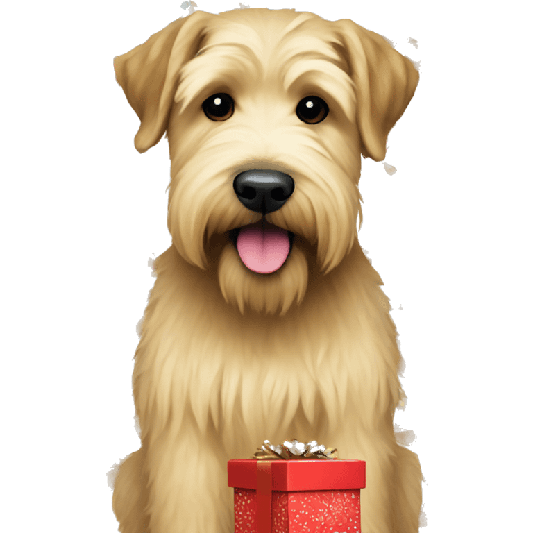 Wheaten terrier with presents emoji