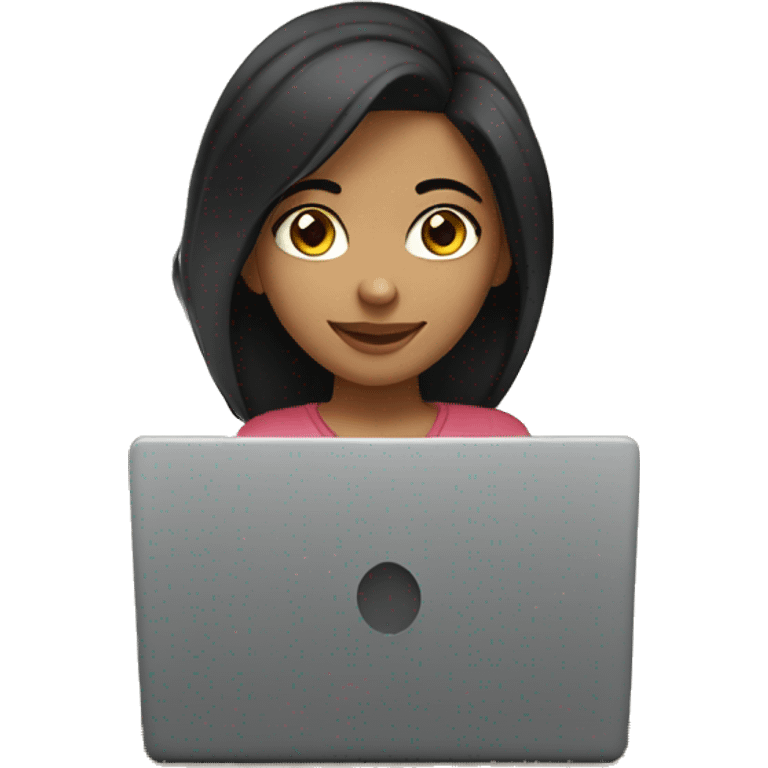 a moroccan young adult girl working on her laptop; black hair emoji