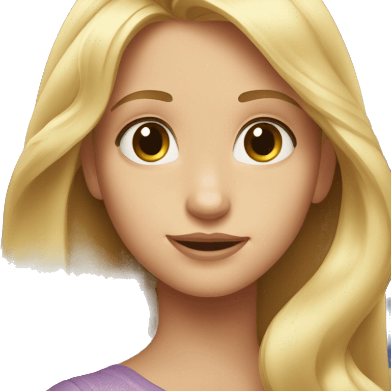 Blonde girl long hair hazel eyes watching disney+ emoji